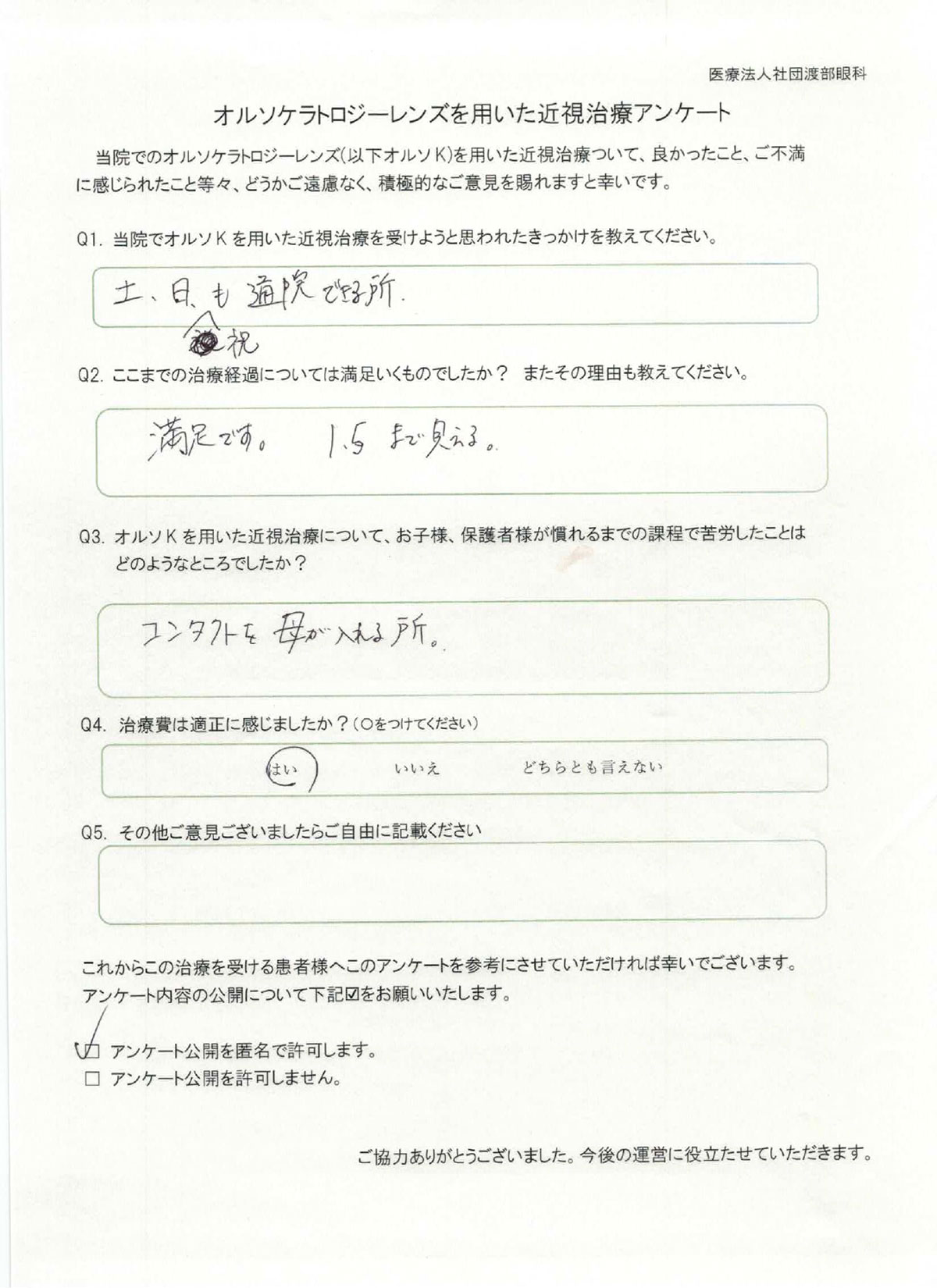 ICL手術 術後アンケート