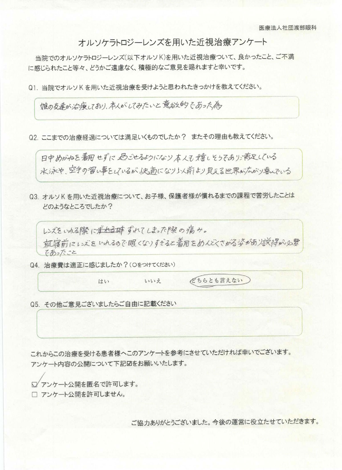 ICL手術 術後アンケート